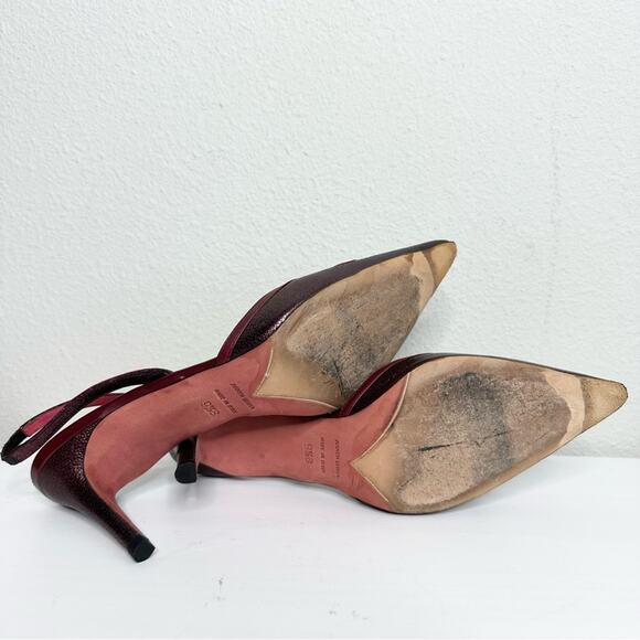 Judith Leiber Burgundy Leather Slingback Heels with Crystal Balls Size 9.5 - Picture 4 of 8
